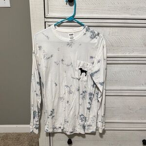 PINK Victoria's Secret White and Gray Tie-Dye Long Sleeve Shirt
